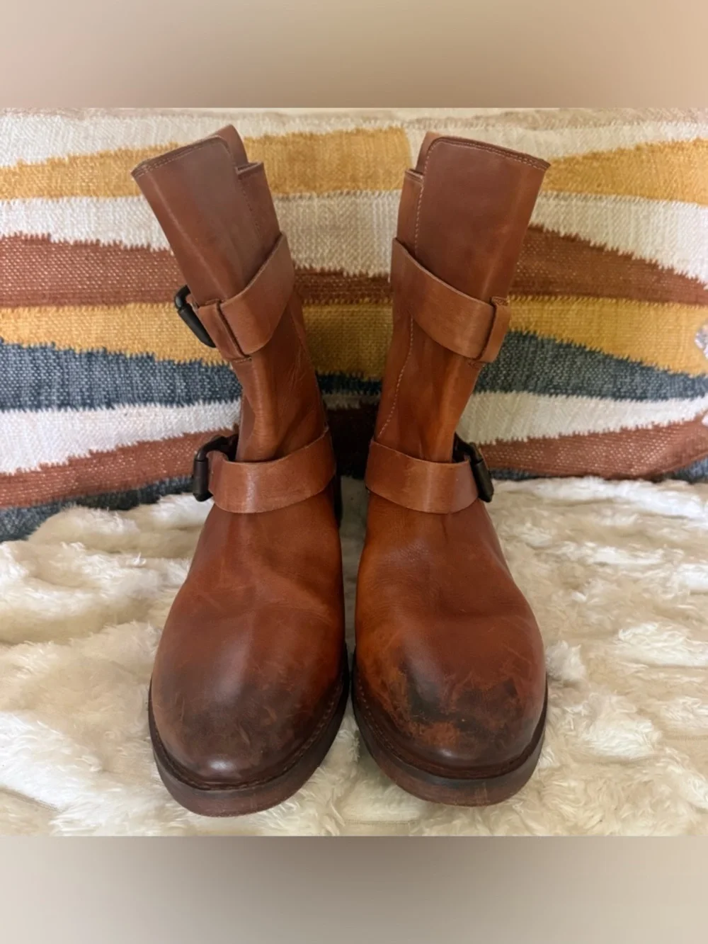 Vintage Foundry Co Sherry Ankle Boots Brown Leather Buckle Women’s 7 Moto Boho